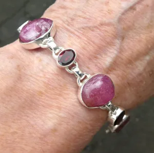 Ruby Bracelet, Gemmy Raw Nuggets & Faceted Garnets, 925 Silver,