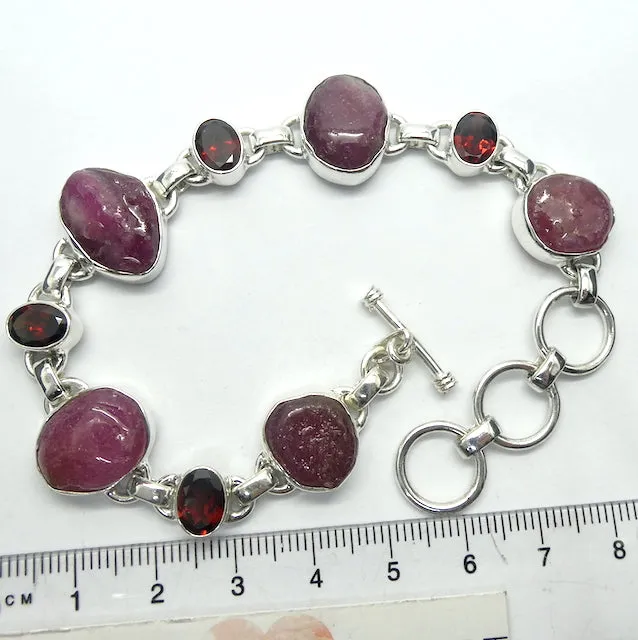 Ruby Bracelet, Gemmy Raw Nuggets & Faceted Garnets, 925 Silver,