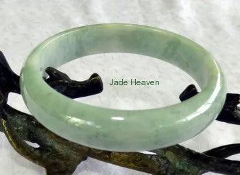Sale-"White Clouds over Green Earth" Old Mine Grade A Jadeite Bangle Bracelet 56mm (JHBB289)