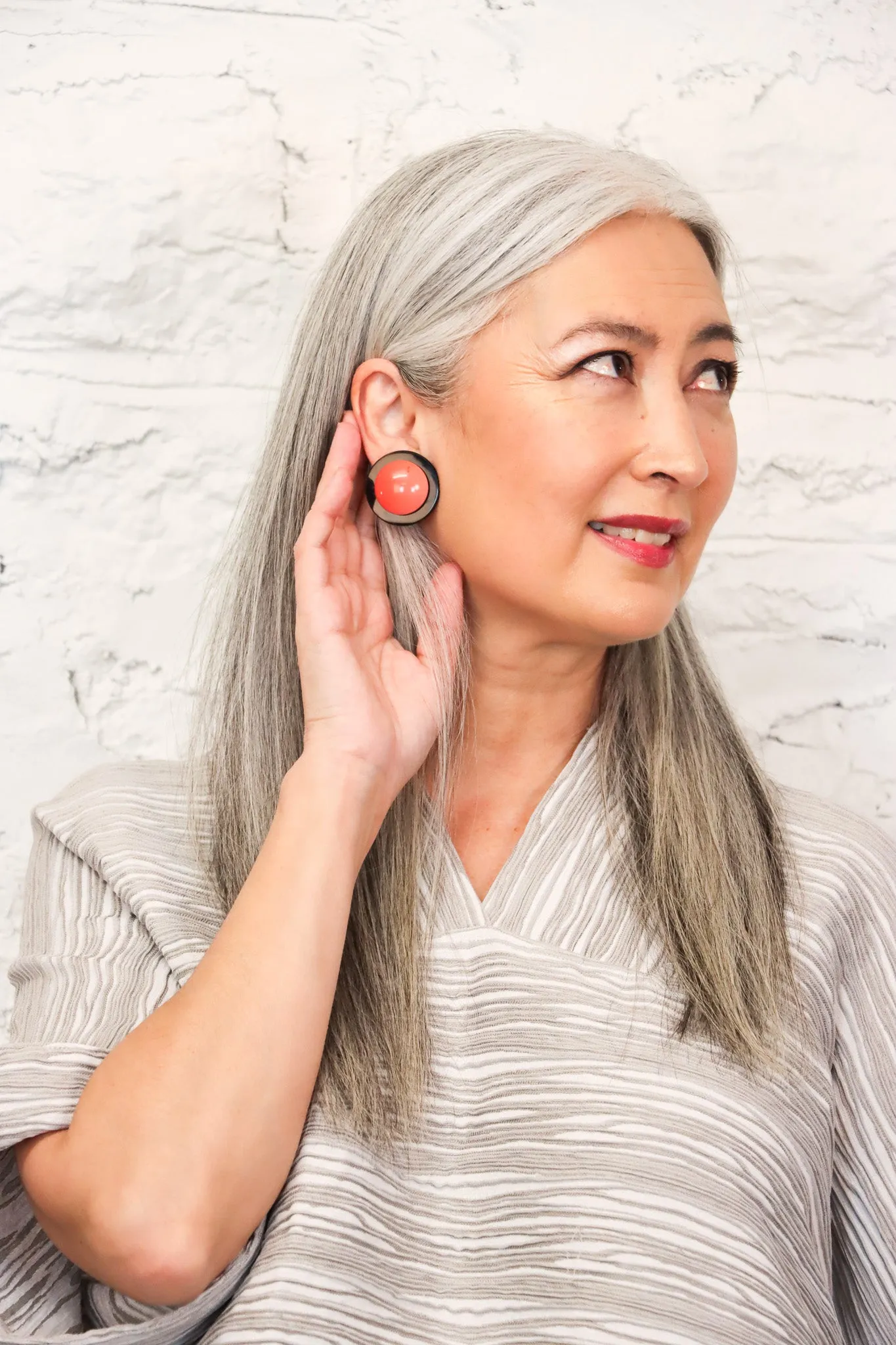 Sally Bass Coral Bakelite Clip-On Earrings