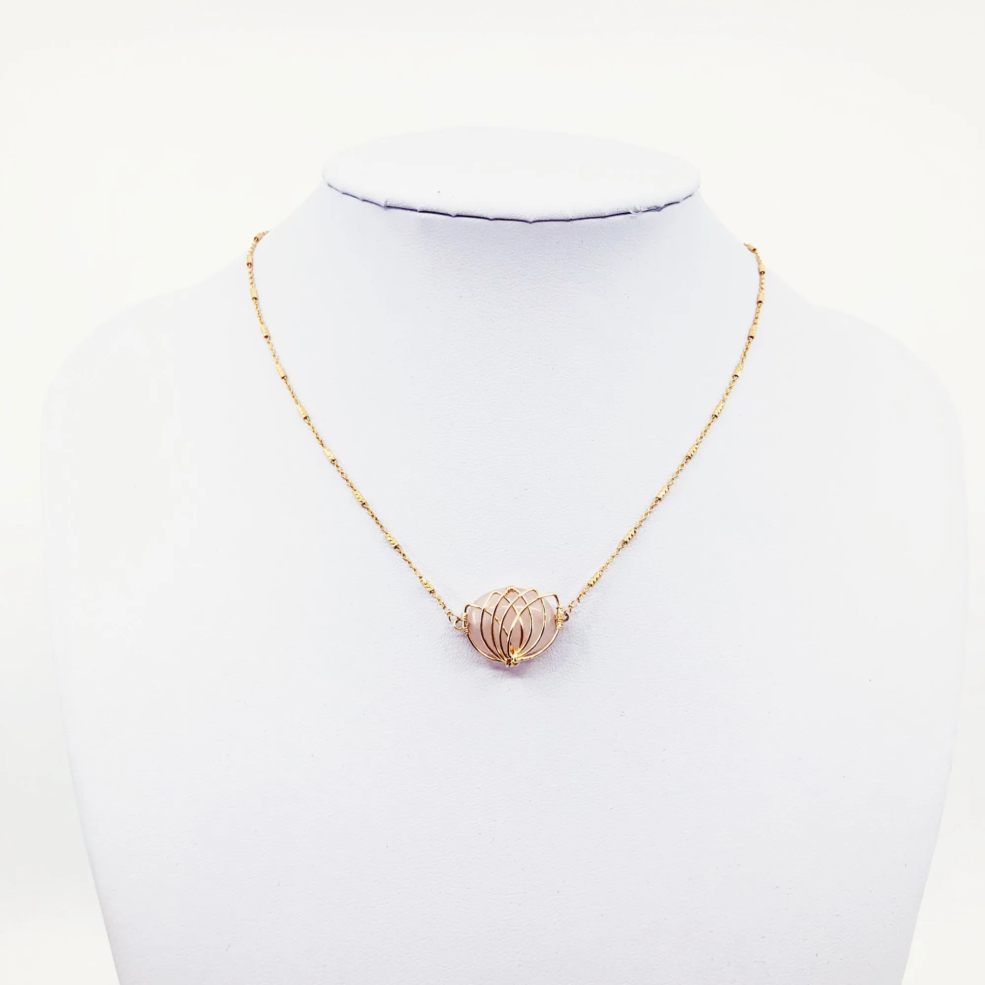 Serene Lotus Necklace in Rose Quartz