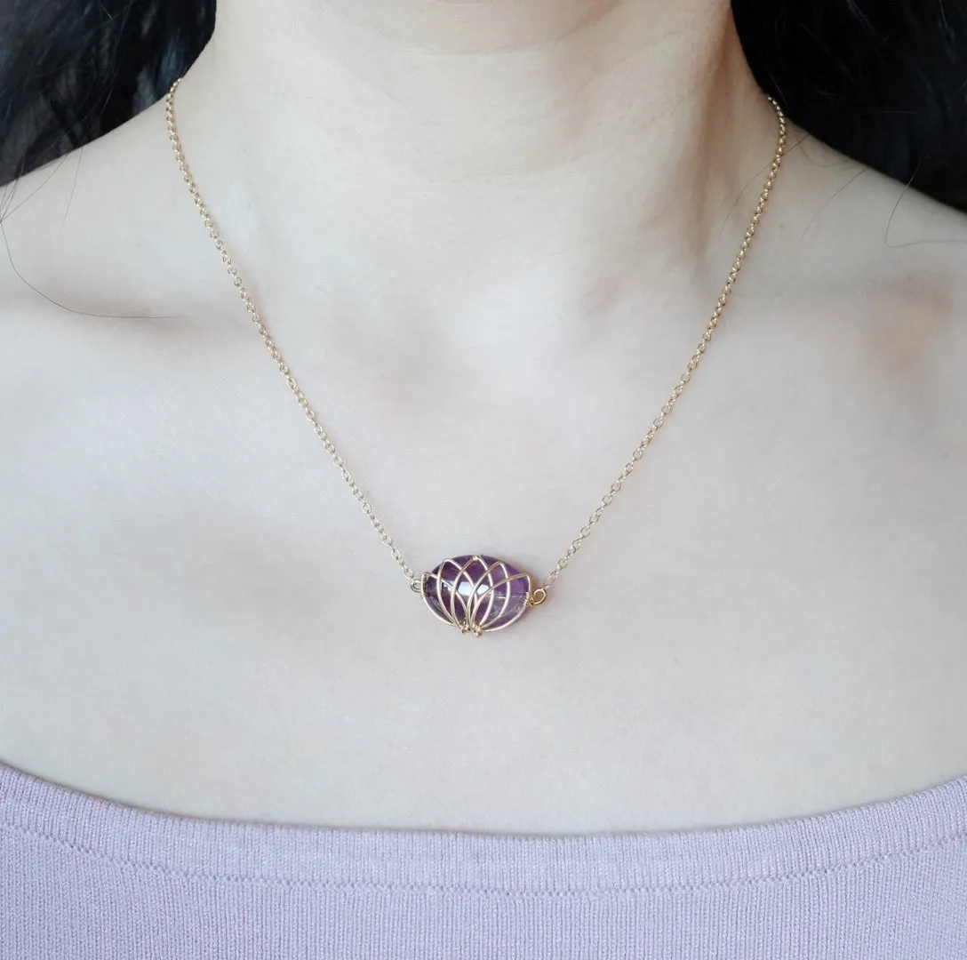Serene Lotus Necklace in Rose Quartz