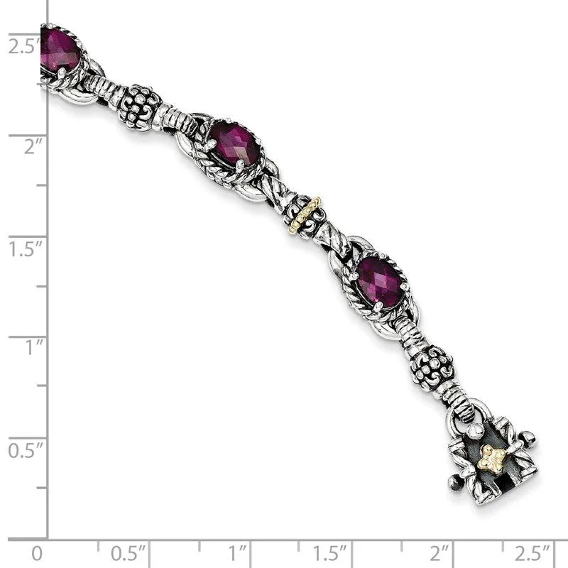 Shey Couture Sterling Silver with 14K Accent 7.25 Antiqued Rhodolite Oval Garnet Bracelet QTC410