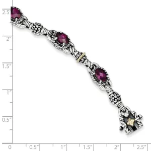 Shey Couture Sterling Silver with 14K Accent 7.25 Antiqued Rhodolite Oval Garnet Bracelet QTC410
