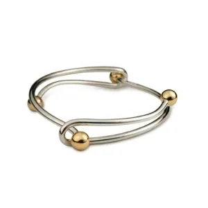 Silver & 9ct gold bead interlink bangle