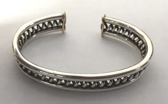 Silver & Gold Handmade Cork Screw Design Cuff Heavy Bracelet