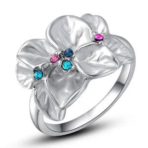 Silver Austrian Crystal Flower Ring