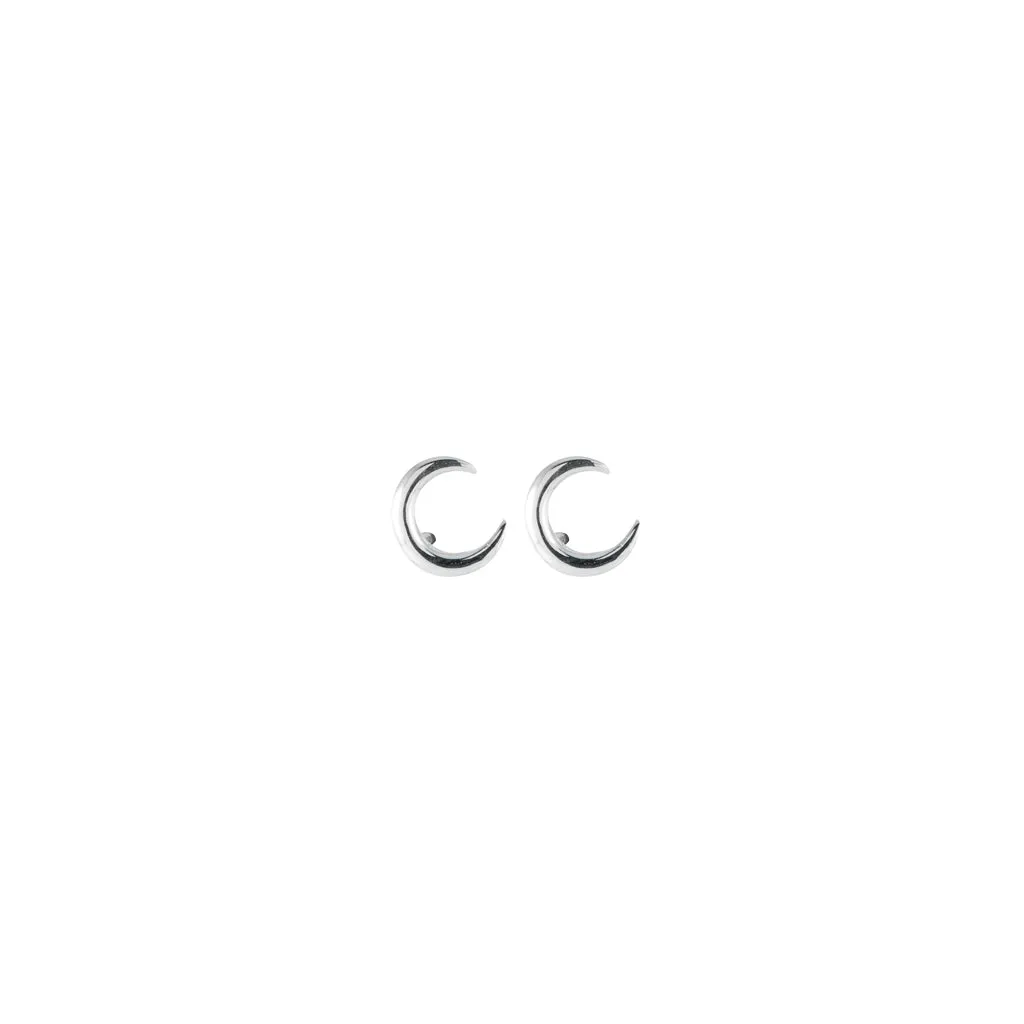 Silver Crescent Moon Stud Earrings