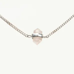 Silver Rose Quartz Wrapped Necklace