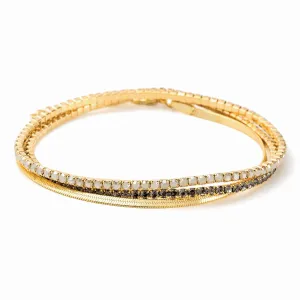 Sparkle & Shine Rhinestone Bracelet Trio - Light Gray Opal & Gold