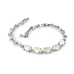 Sterling Silver 5 White Opal 8x6mm Bracelet
