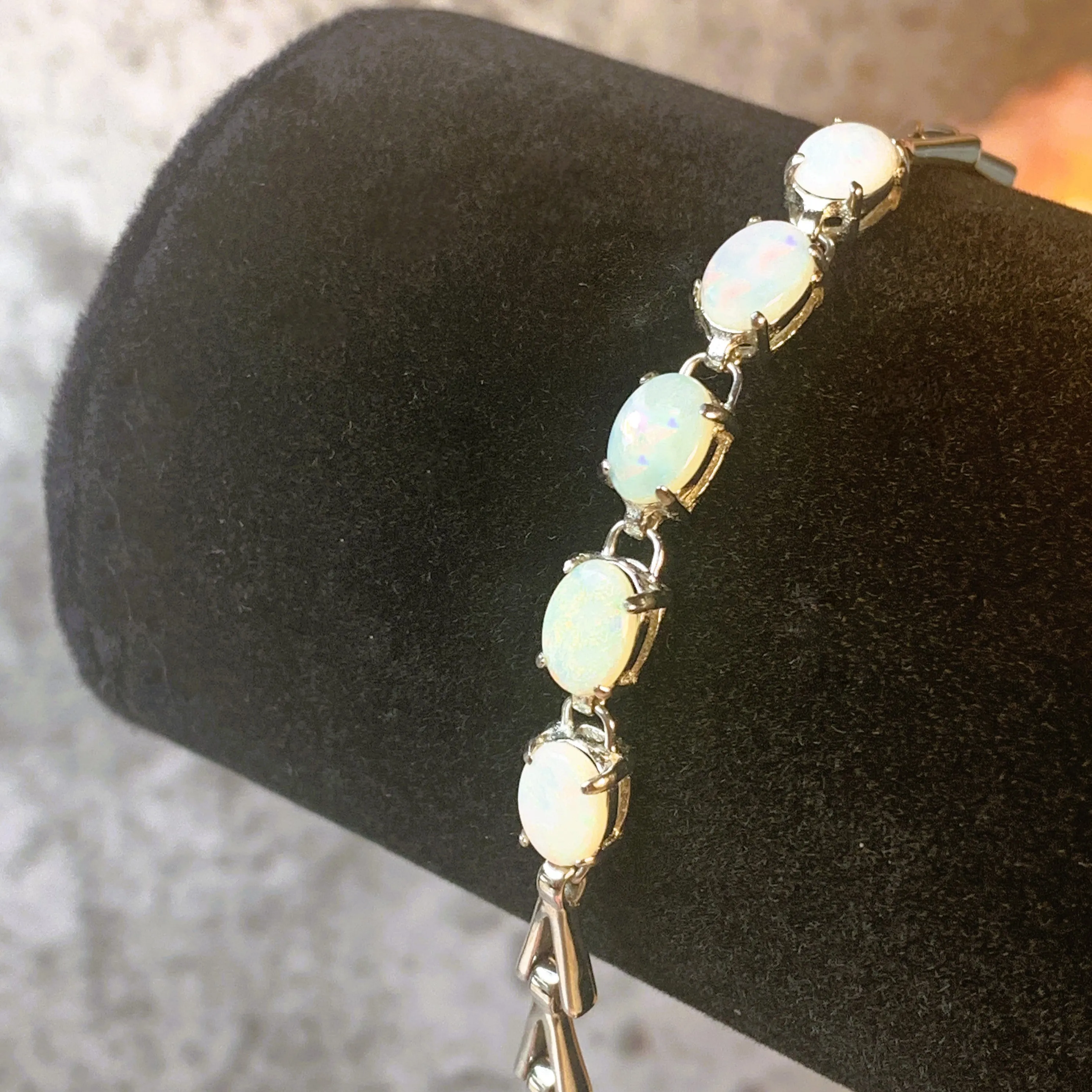 Sterling Silver 5 White Opal 8x6mm Bracelet