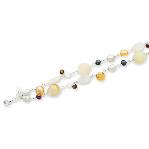 Sterling Silver Cats Eye Cultured Pearls Quartz Yellow Bracelet