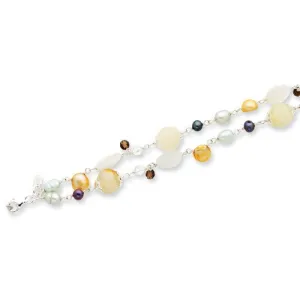 Sterling Silver Cats Eye Cultured Pearls Quartz Yellow Bracelet