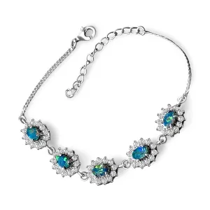 Sterling Silver Cluster design Opal doublet bracelet