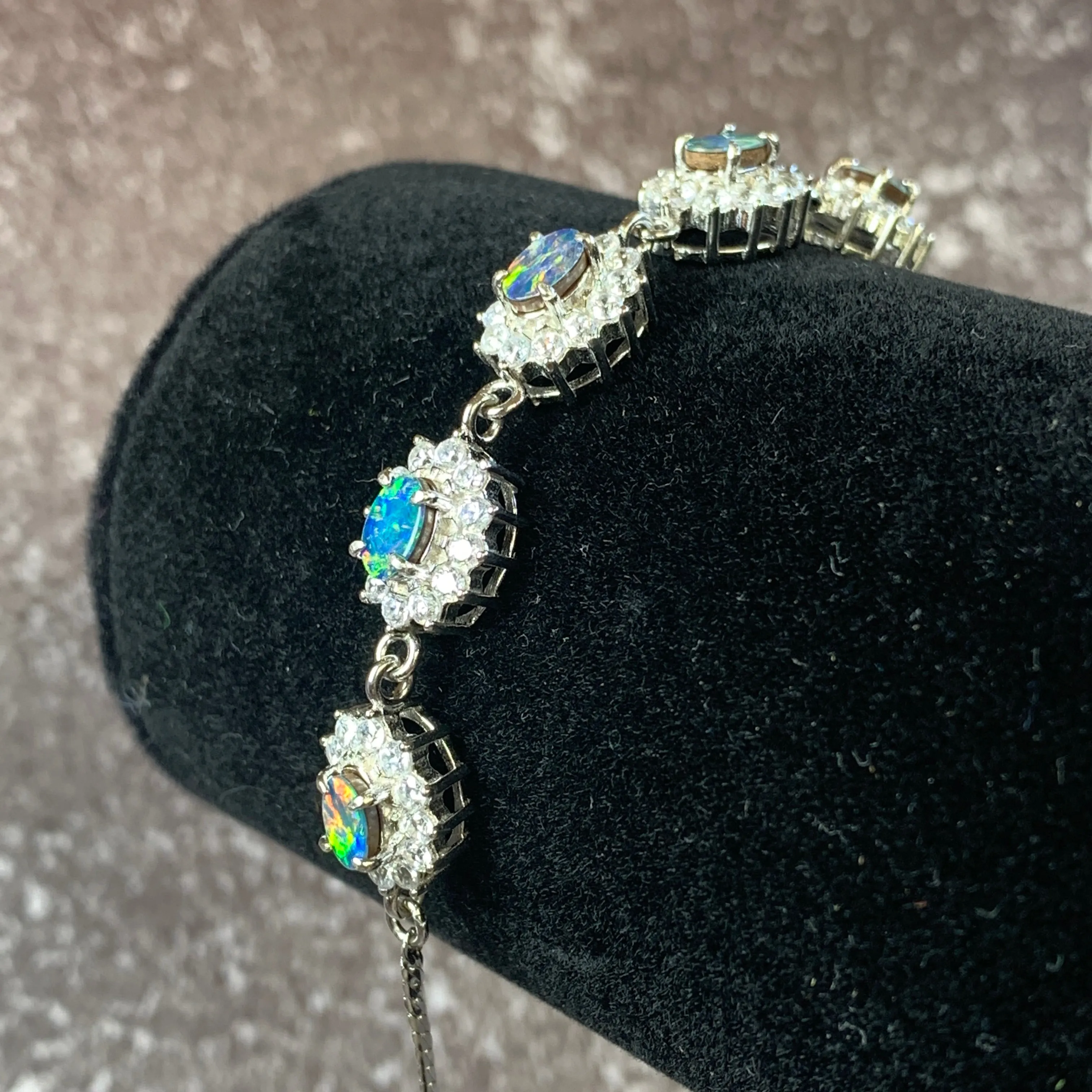 Sterling Silver Cluster design Opal doublet bracelet