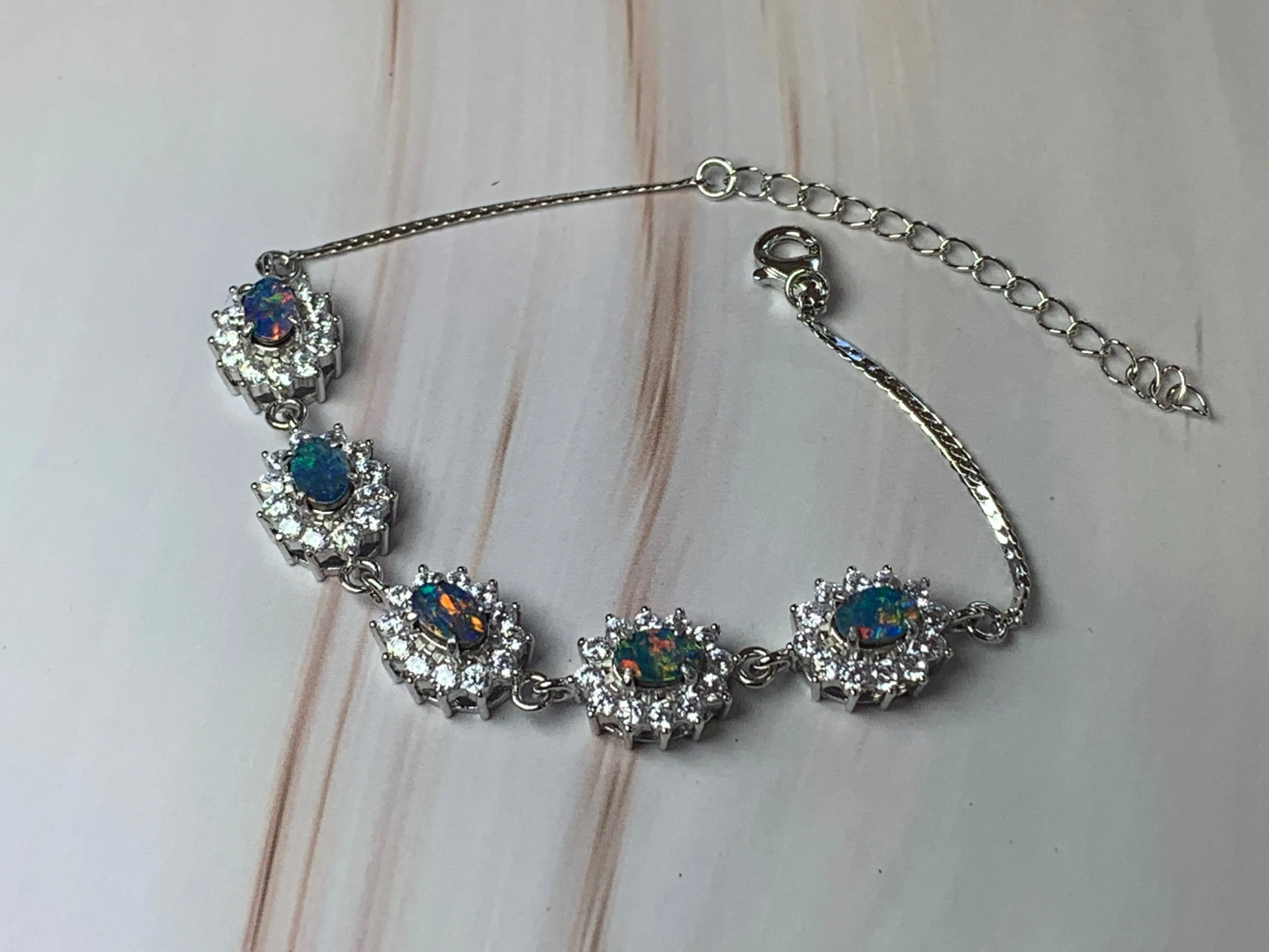 Sterling Silver Cluster design Opal doublet bracelet