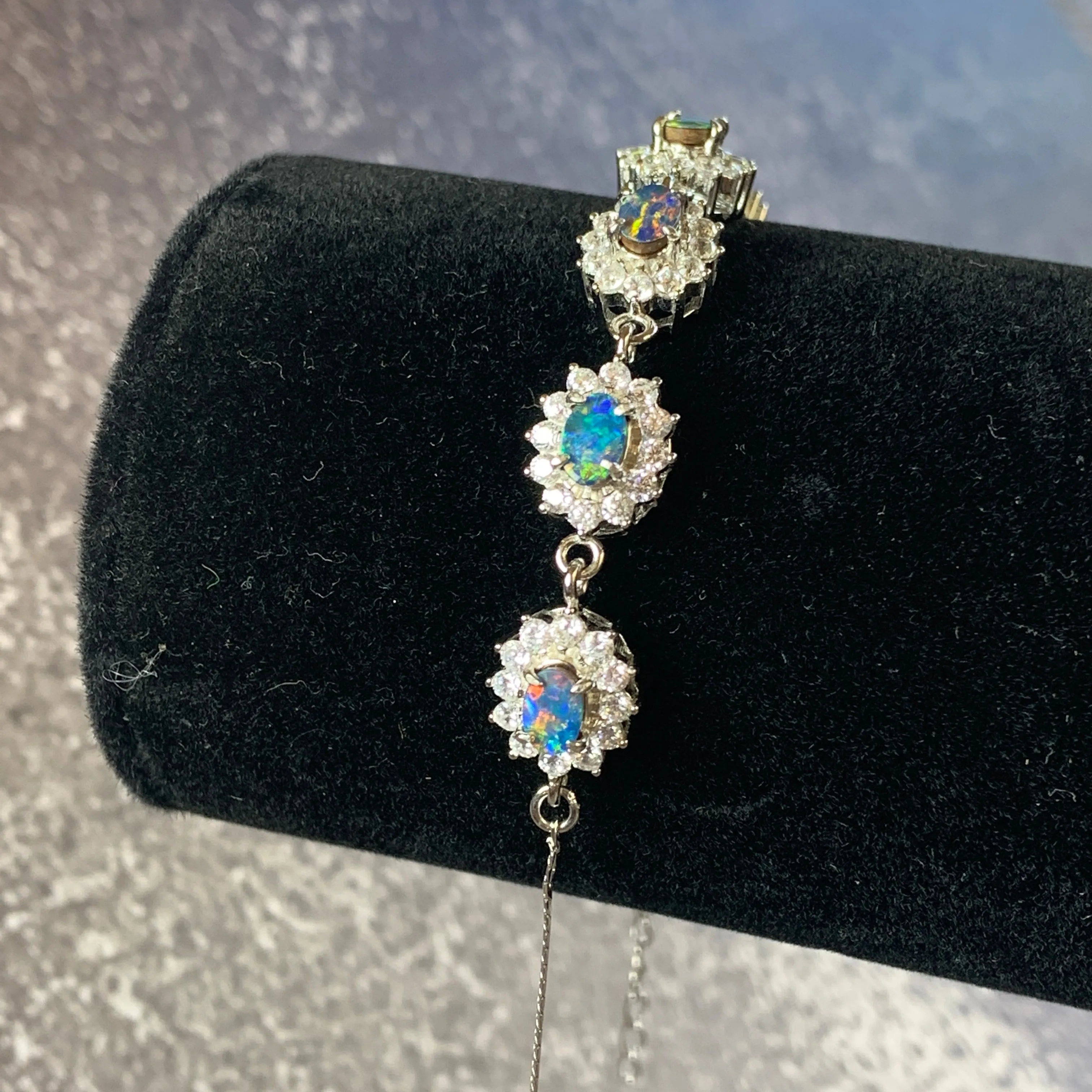 Sterling Silver Cluster design Opal doublet bracelet