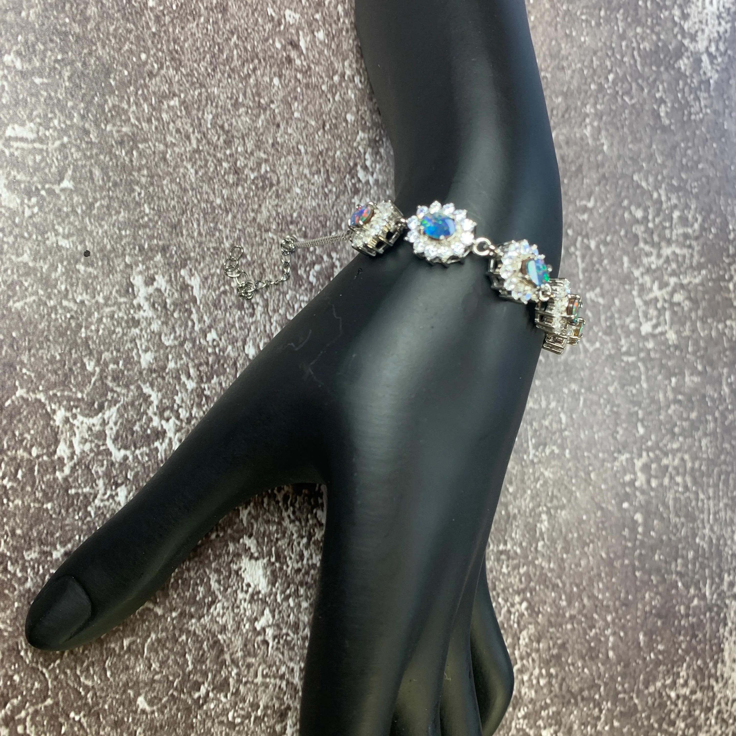 Sterling Silver Cluster design Opal doublet bracelet
