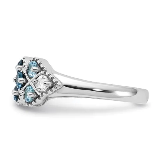 Sterling Silver London, Swiss Blue and White Topaz Ring