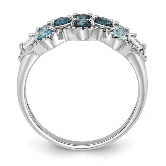 Sterling Silver London, Swiss Blue and White Topaz Ring