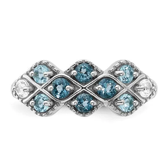 Sterling Silver London, Swiss Blue and White Topaz Ring