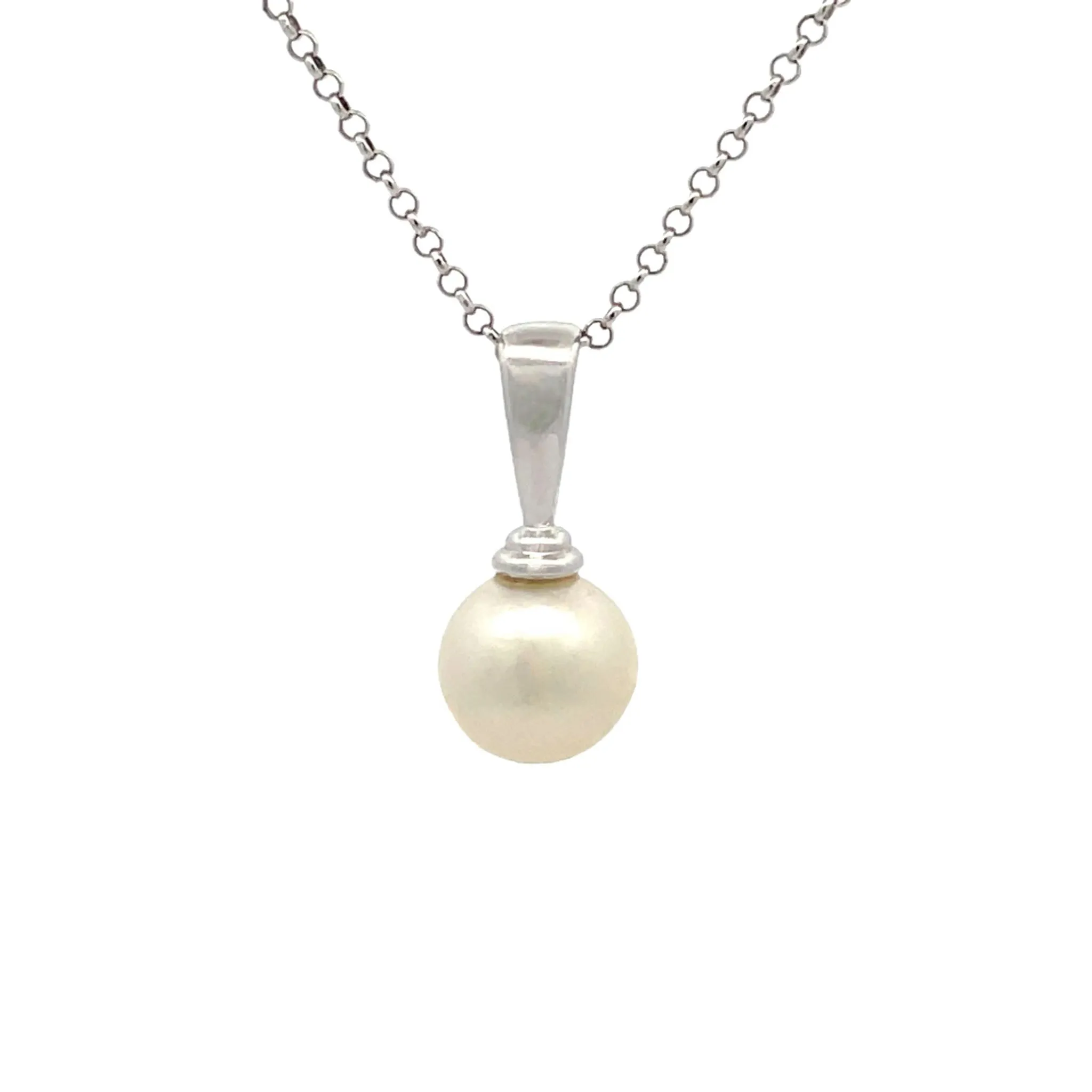 Sterling Silver South Sea 9-10mm Cultured Pearl Necklace