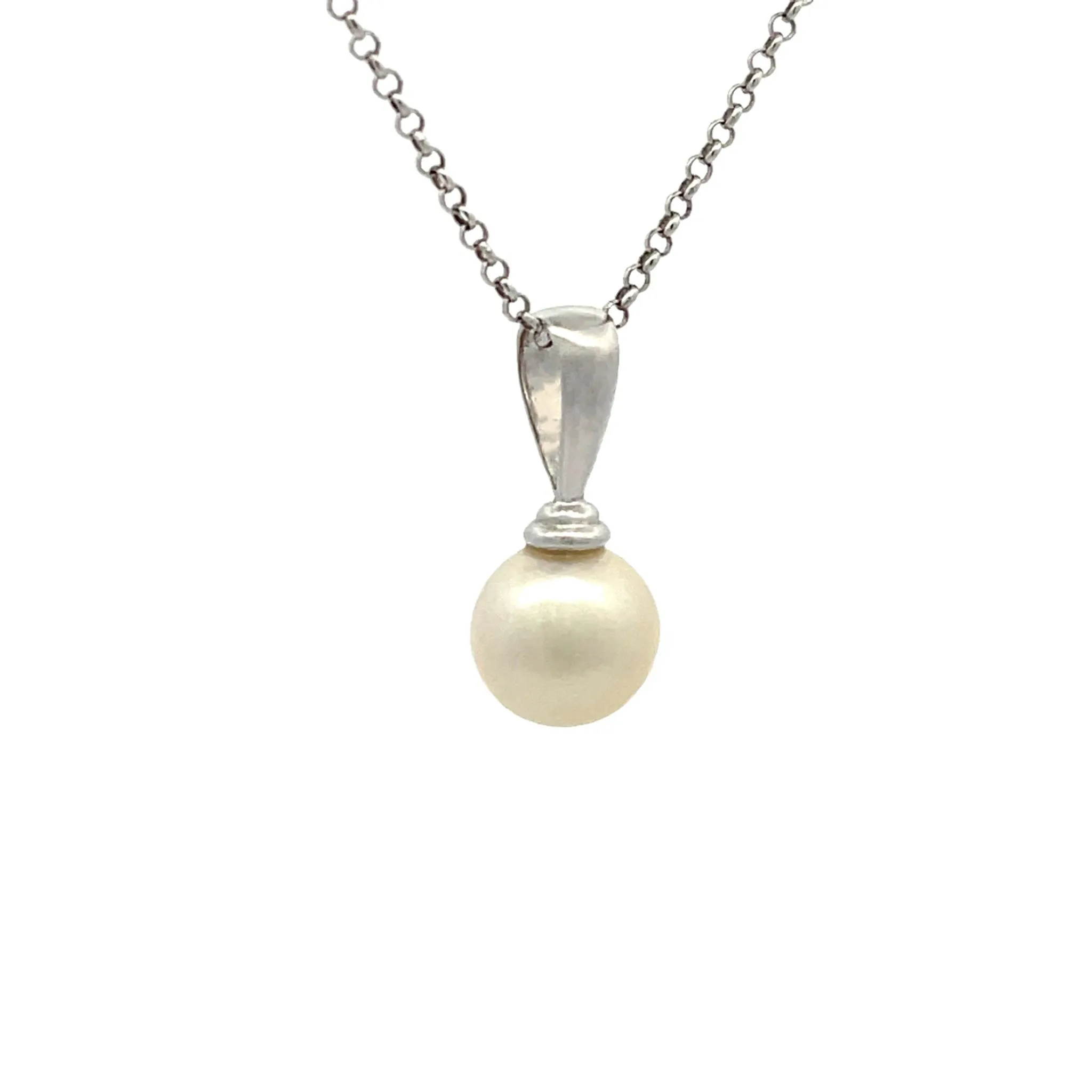 Sterling Silver South Sea 9-10mm Cultured Pearl Necklace
