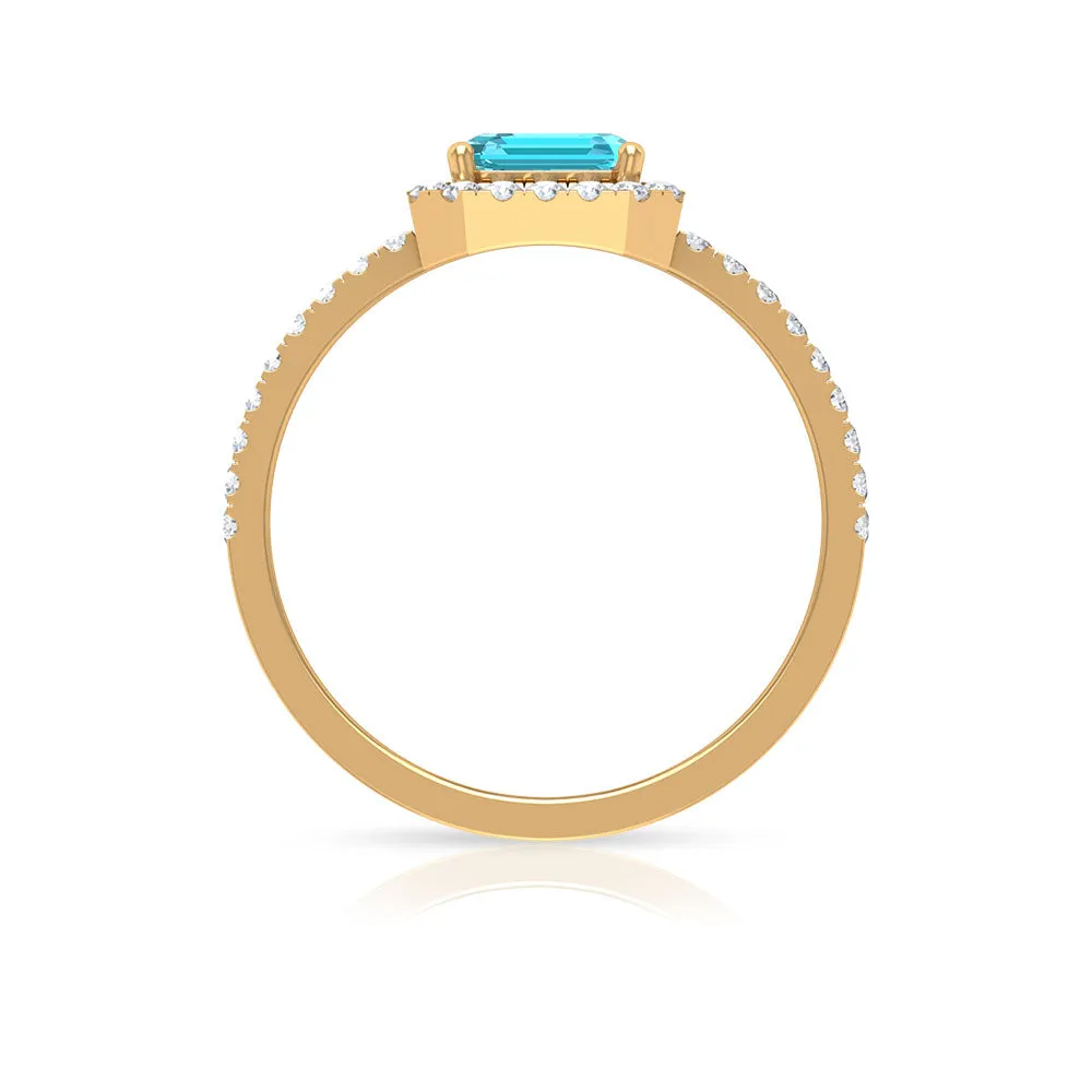 Swiss Blue Topaz and Diamond Accent Engagement Ring