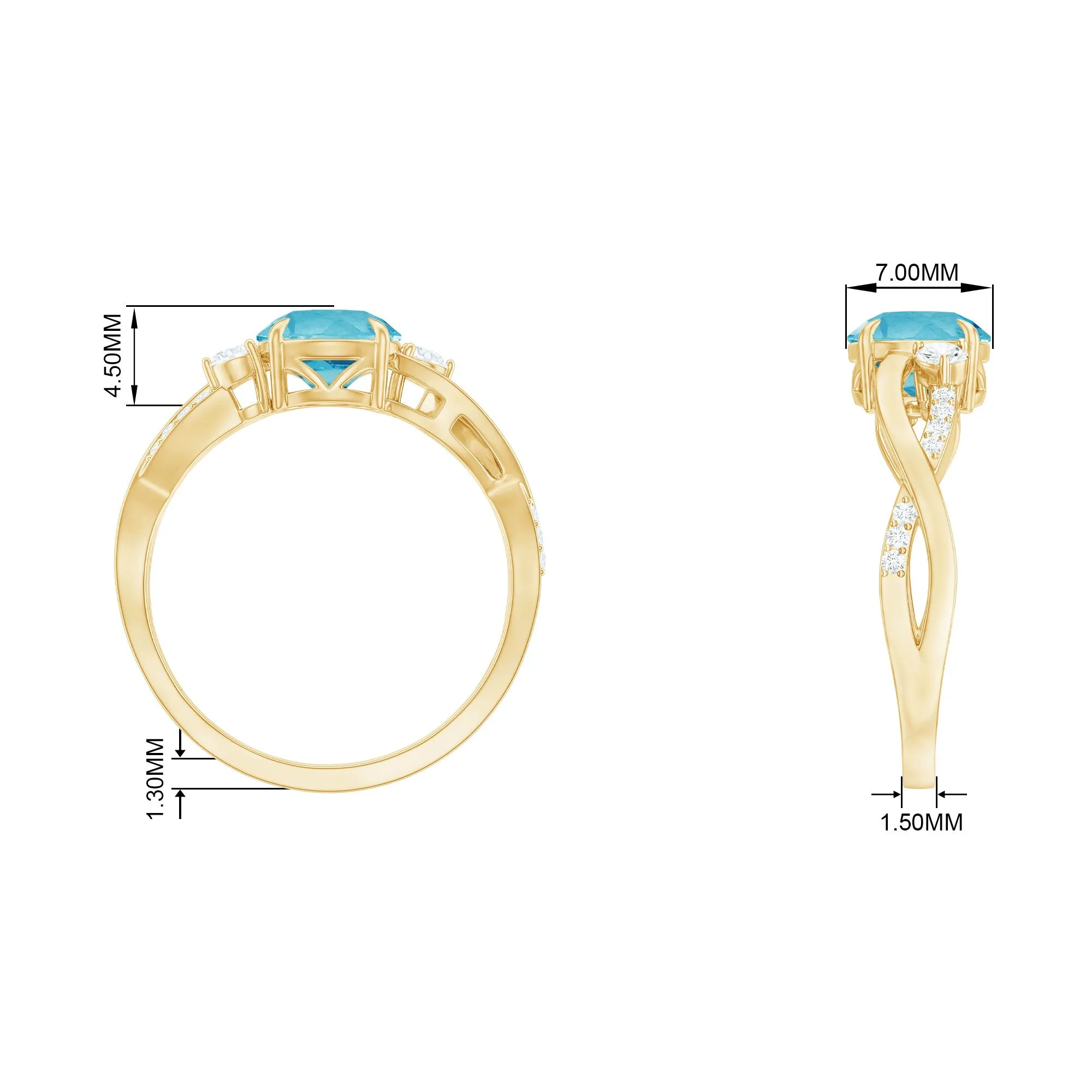 Swiss Blue Topaz and Diamond Engagement Ring with Crossover Shank