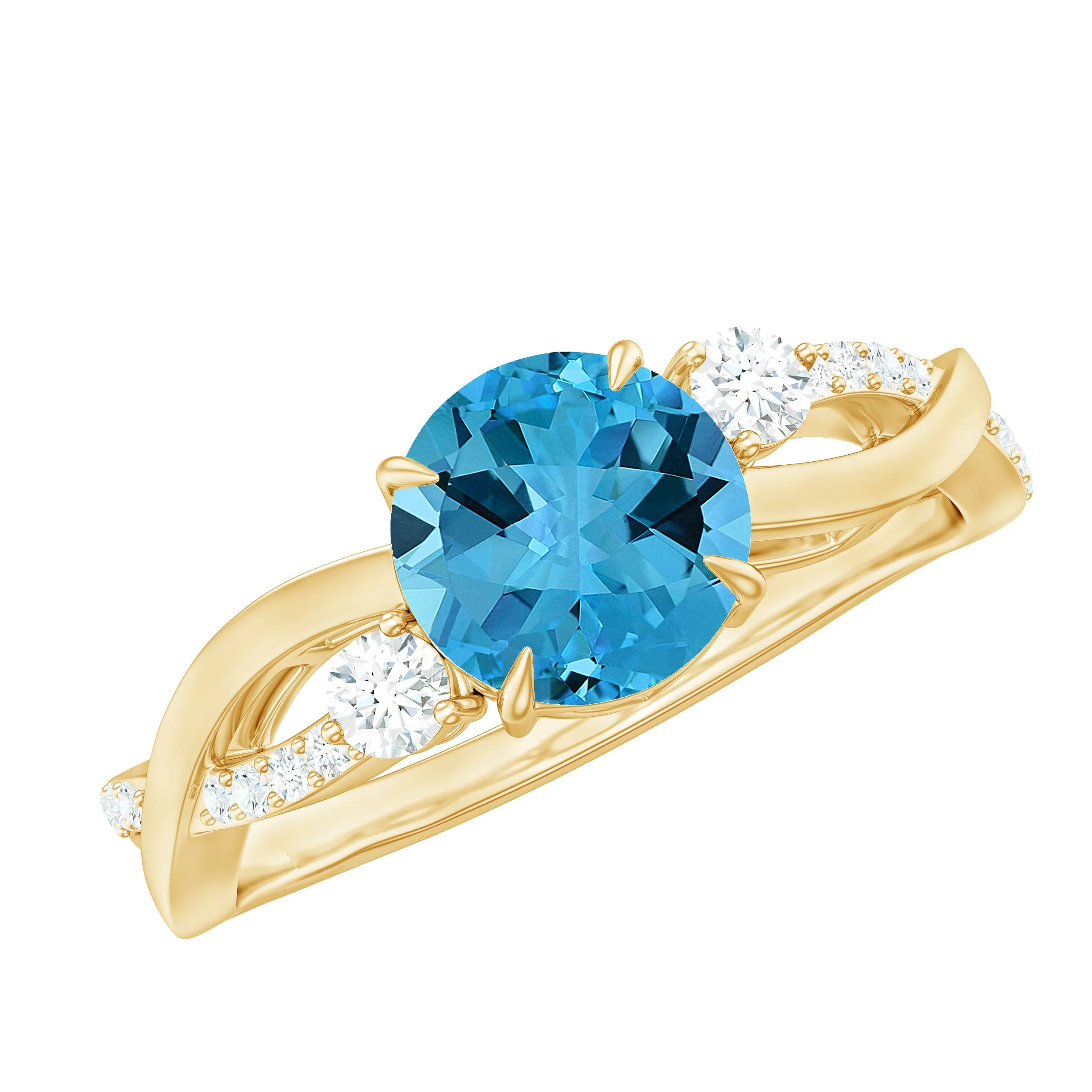 Swiss Blue Topaz and Diamond Engagement Ring with Crossover Shank