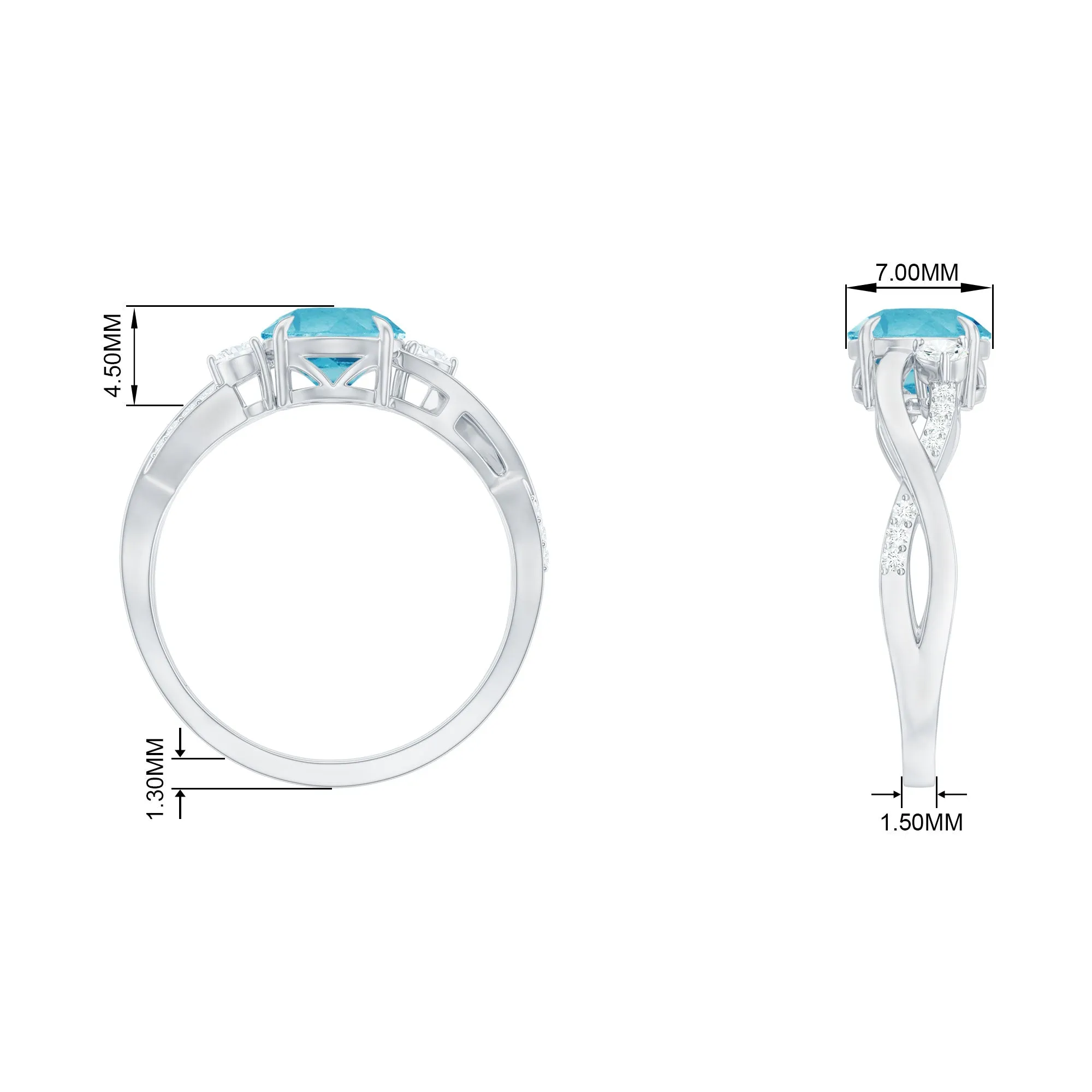 Swiss Blue Topaz and Diamond Engagement Ring with Crossover Shank