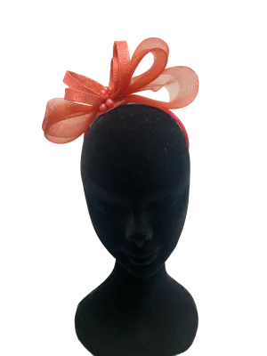 Tangerine Coral Bead Bow Loop Hairband Fascinator
