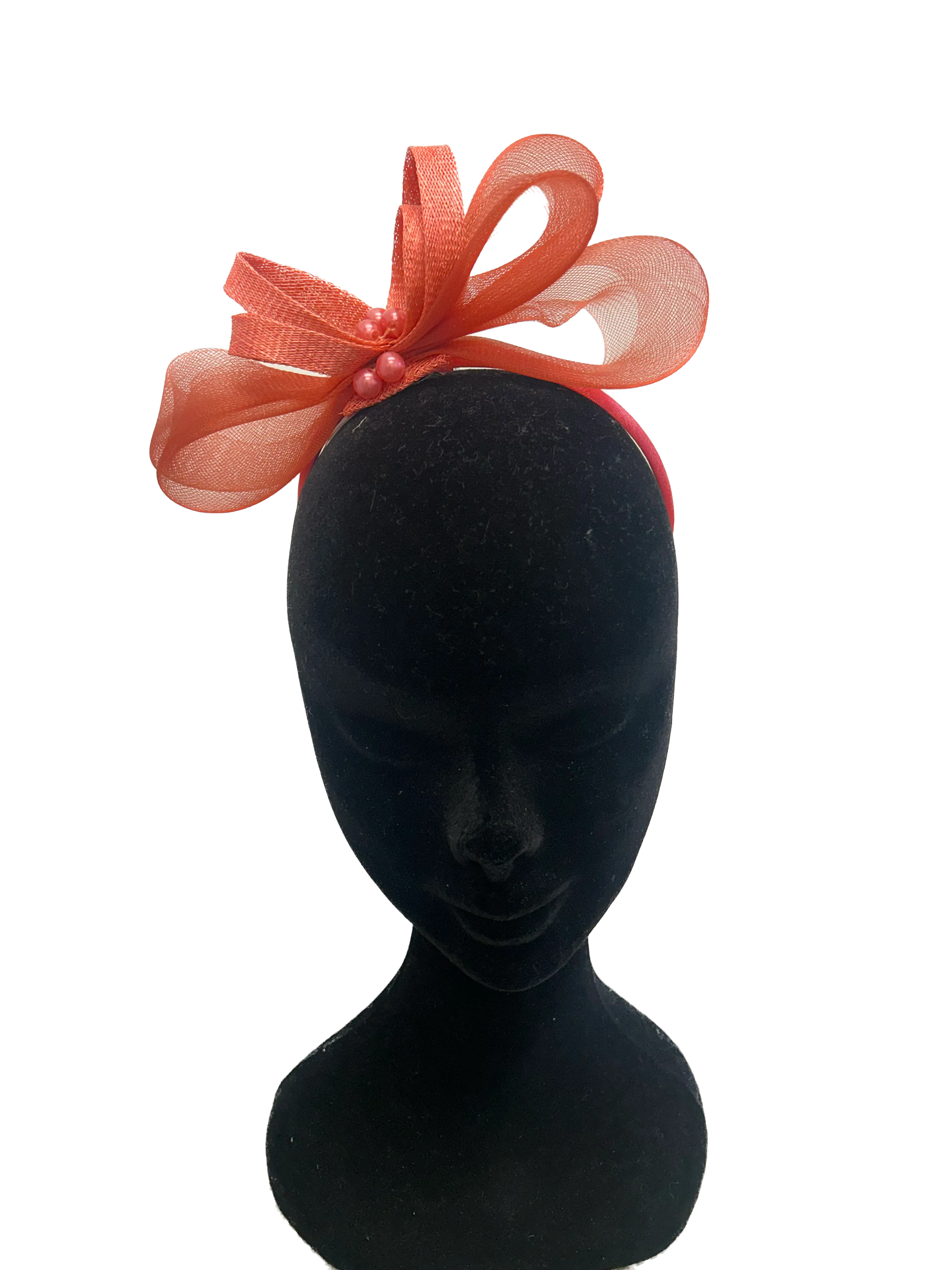 Tangerine Coral Bead Bow Loop Hairband Fascinator