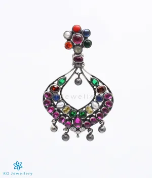 The Sujati Silver Navratna Pendant Set (Oxidised)
