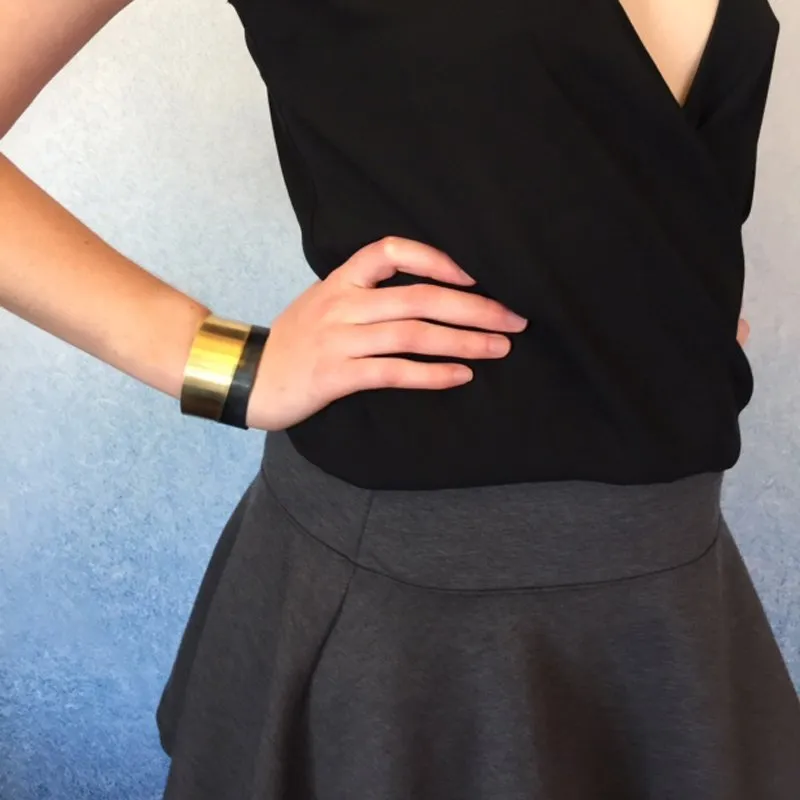 Thick Mired Metal Cuff Bracelet in Matte Black and Brushed Brass