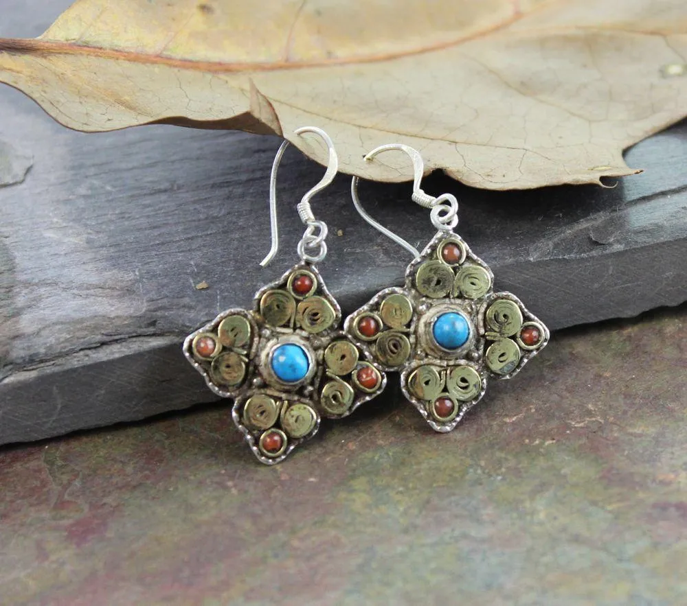 Tibetan Silver and Turquoise Earrings
