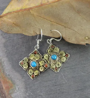 Tibetan Silver and Turquoise Earrings