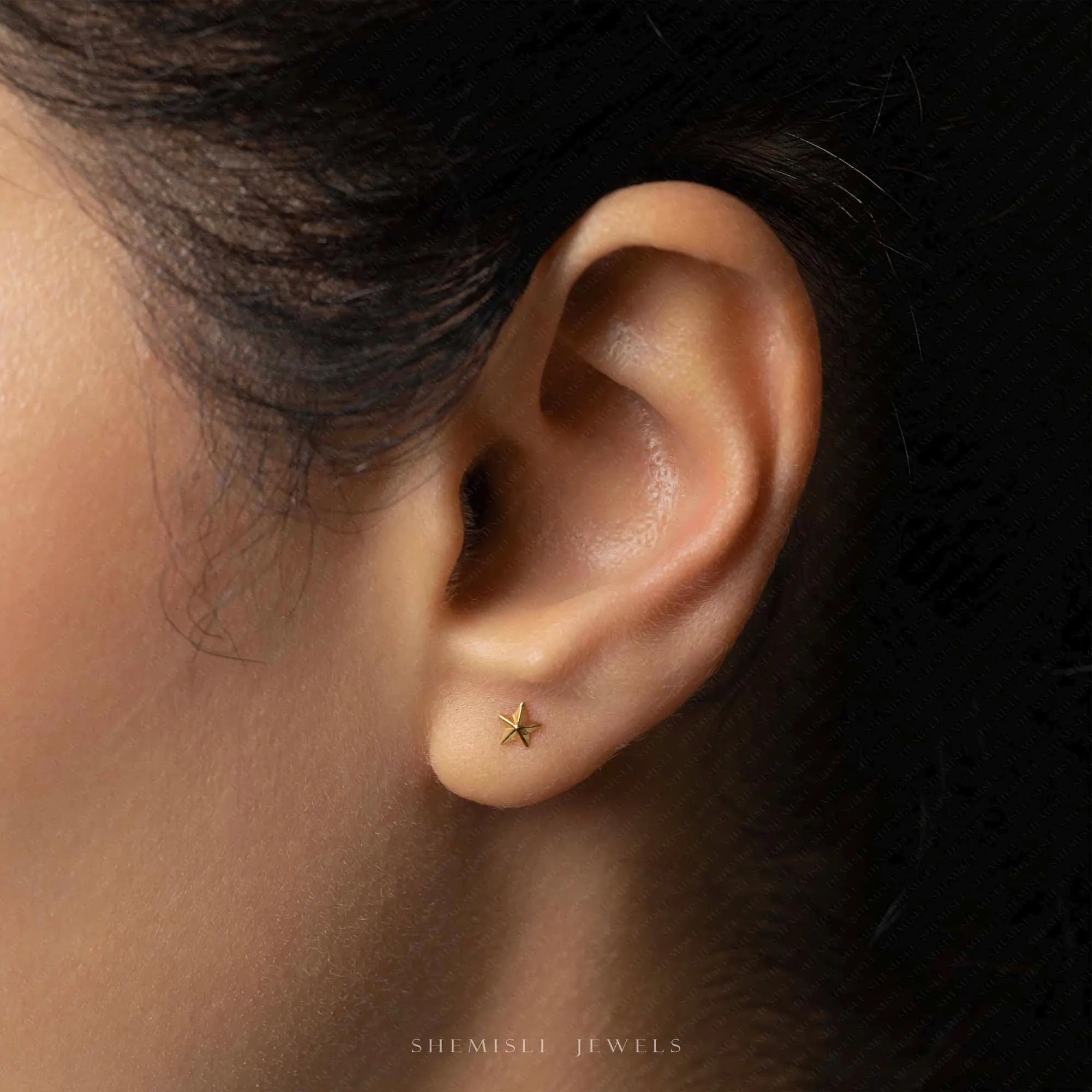 Tiny 5 Point Star Threadless Flat Back Earrings, 20,18,16ga, 5-10mm Unisex, Surgical Steel SHEMISLI SS1075