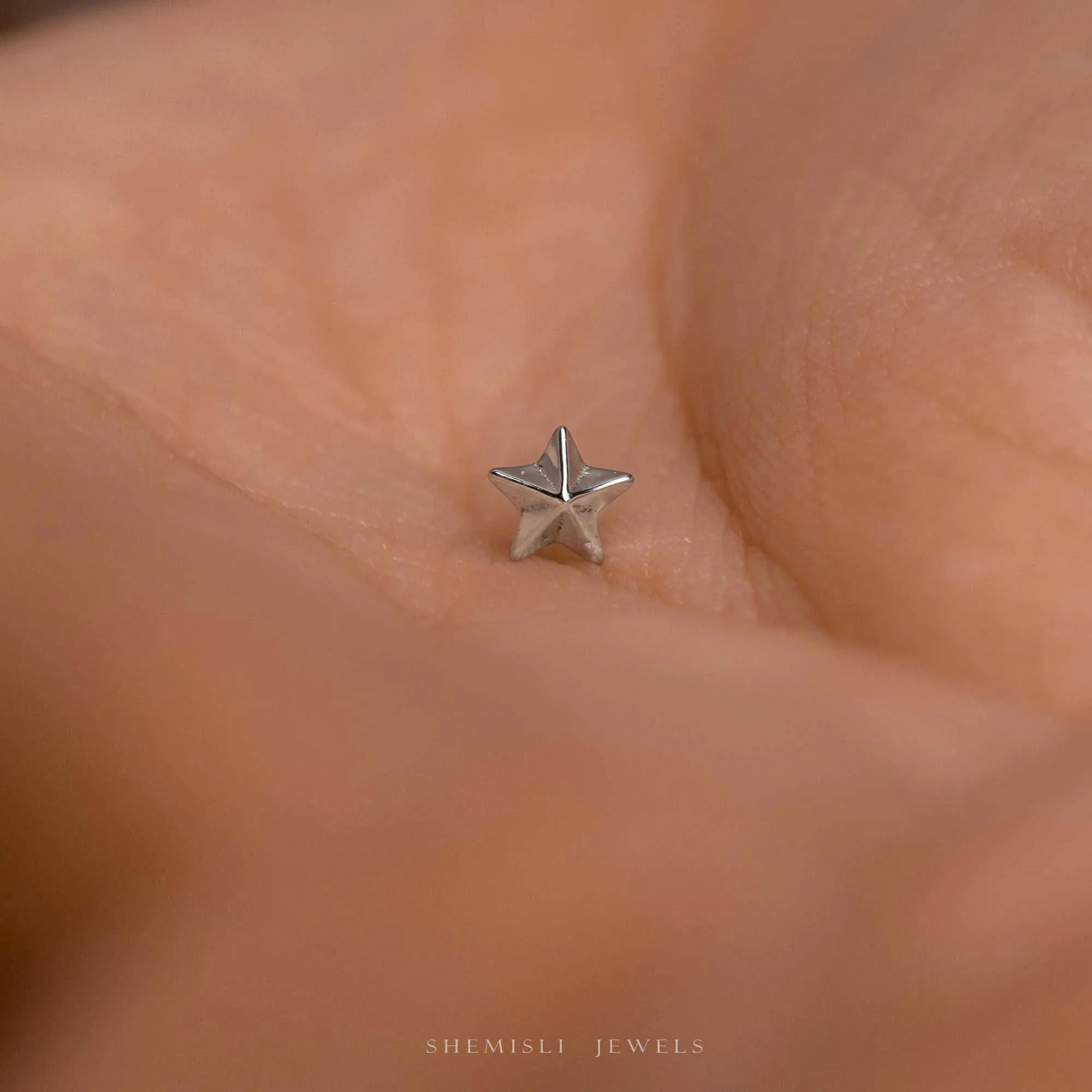 Tiny 5 Point Star Threadless Flat Back Earrings, 20,18,16ga, 5-10mm Unisex, Surgical Steel SHEMISLI SS1075