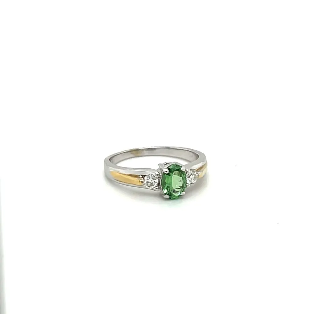 Tsavorite Garnet and Diamond Platinum Ring at Regard Jewelry in Austin, Texas