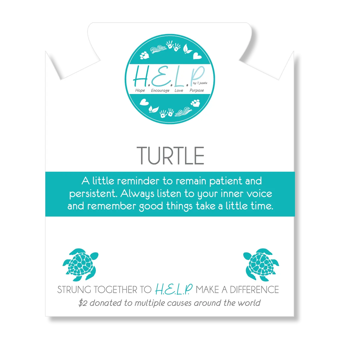 Turtle Charm with Lemonade Jade Charity Bracelet