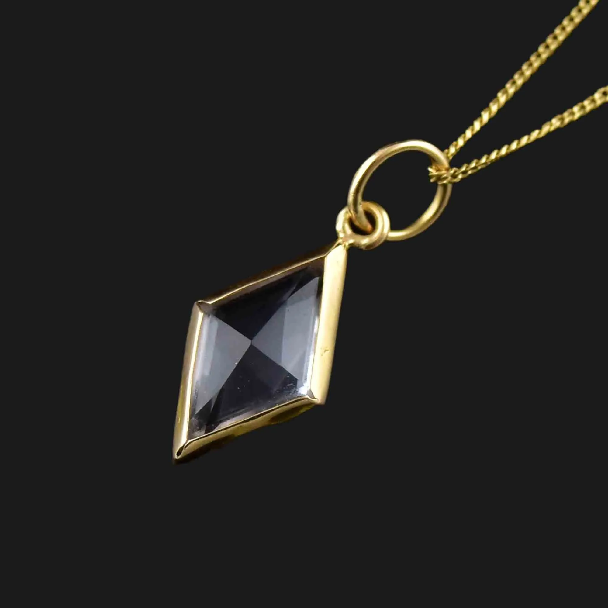 Vintage 18K Gold Faceted Rock Crystal Pendant Necklace