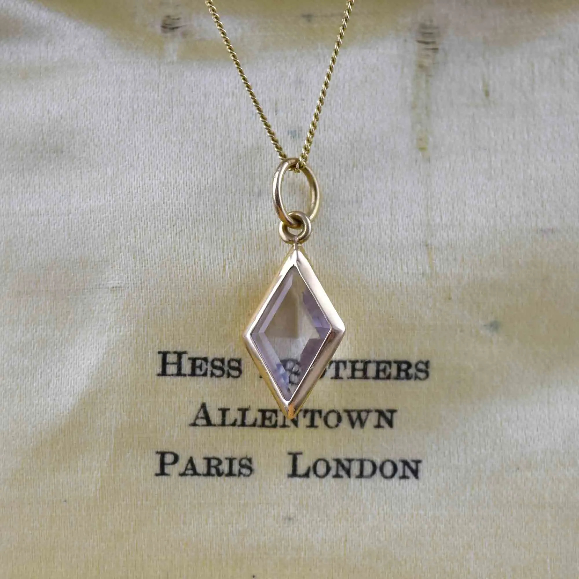 Vintage 18K Gold Faceted Rock Crystal Pendant Necklace