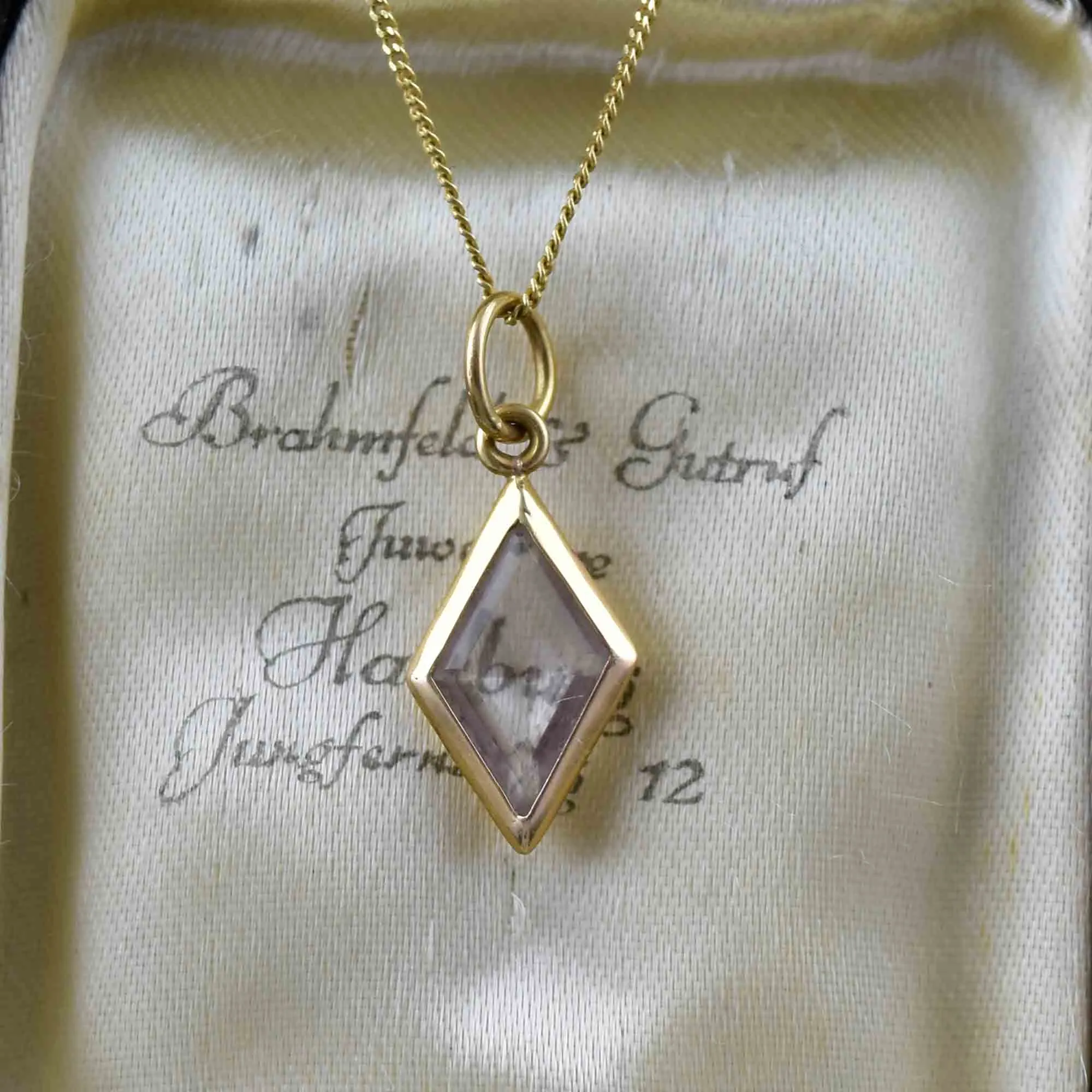 Vintage 18K Gold Faceted Rock Crystal Pendant Necklace