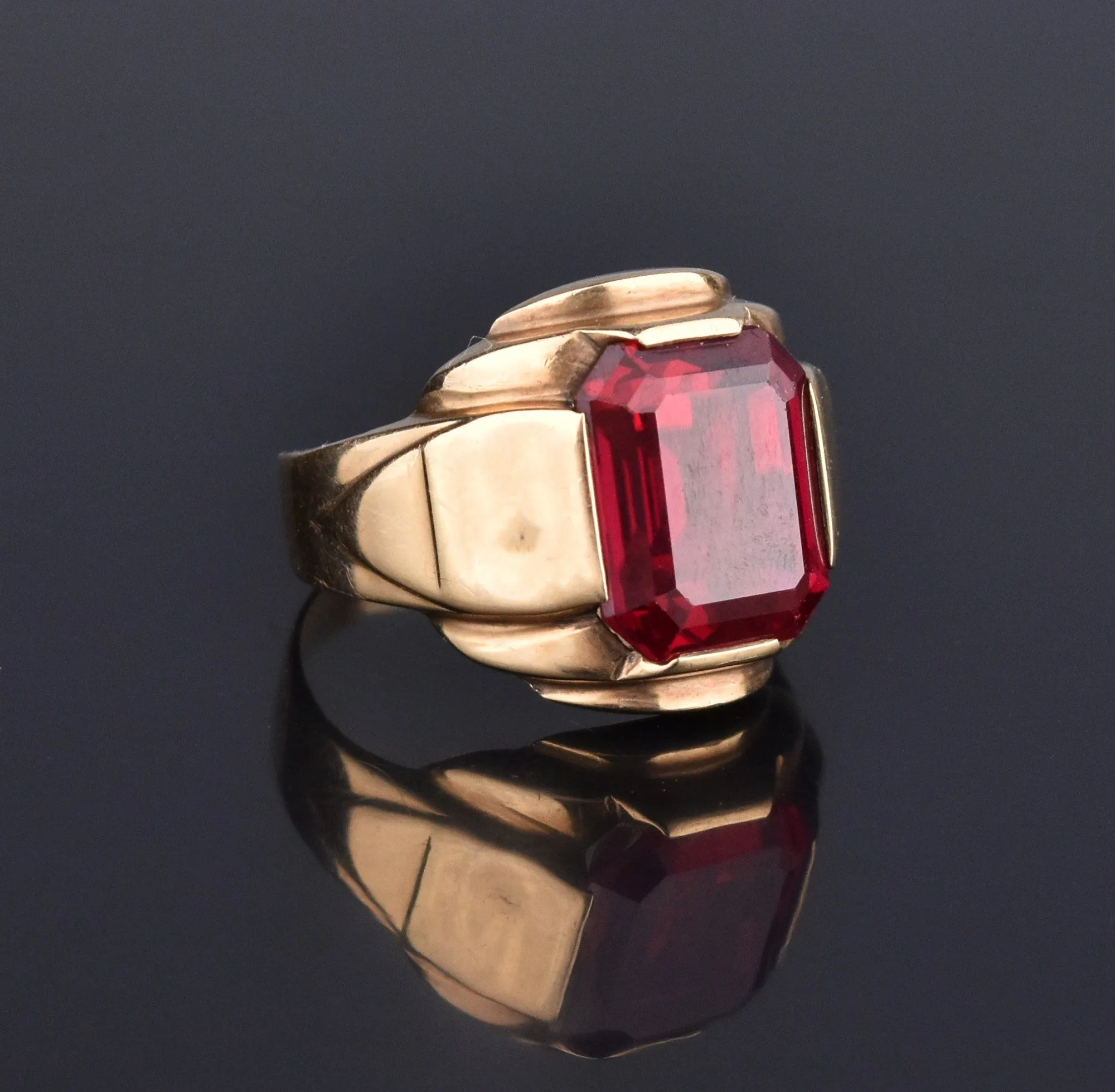Vintage Art Deco 10K Gold Ruby Signet Ring