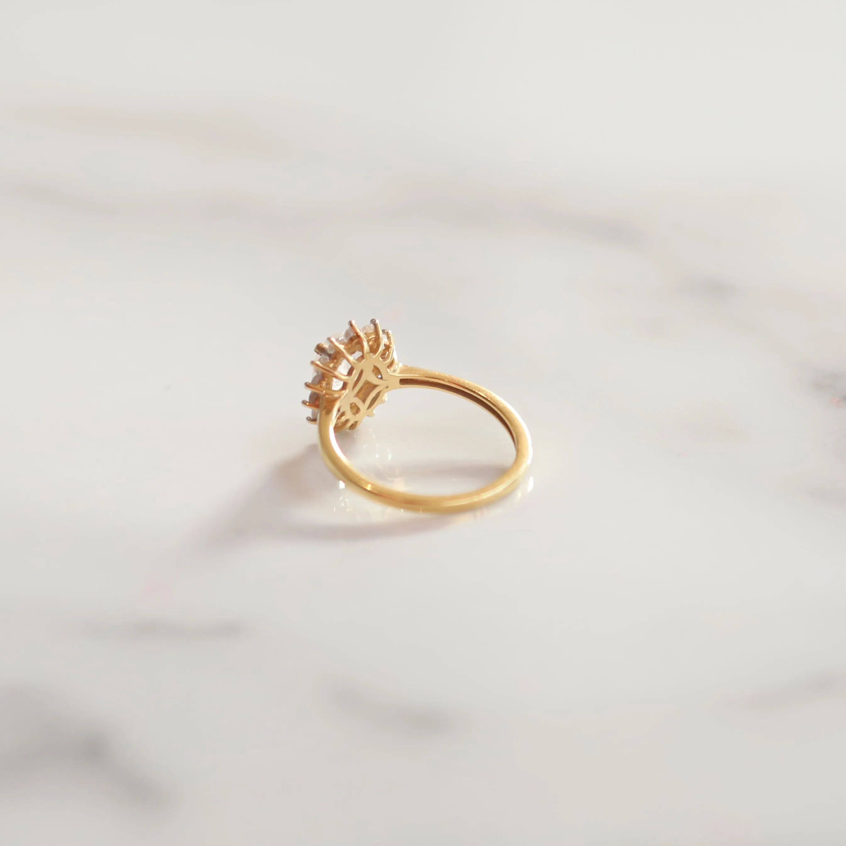 Vintage Polly Moonstone Halo Ring | Size J | 9ct Gold Plated