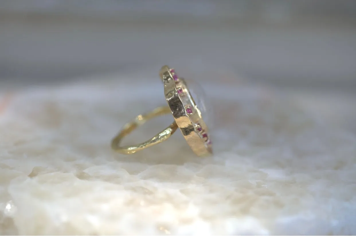 Vintage Shield Moonstone & Pink Sapphire Ring