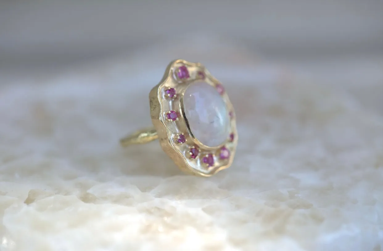 Vintage Shield Moonstone & Pink Sapphire Ring