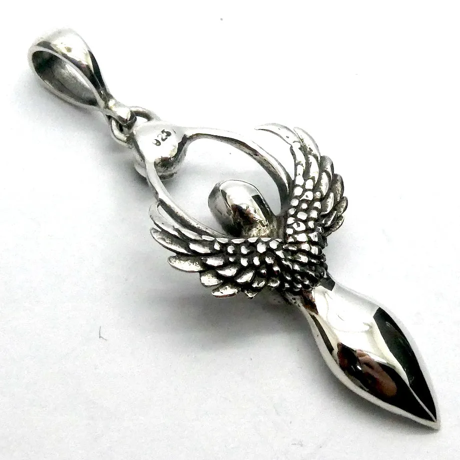 Winged Ancient Goddess with Garnet Pendant, 925 Sterling Silver